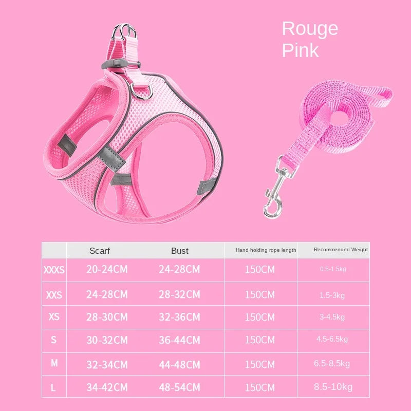 Breathable Chest Strap for Dogs, Puppy Vest Harness, Hand Leash, Suitable for Small and Medium-Sized Dogs to Walk the Dog